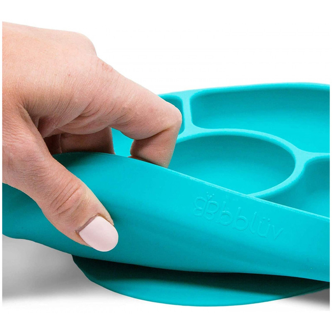 Bbluv Yumi Non-Slip Silicone Divided Plate & Spoon Aqua B0153-A