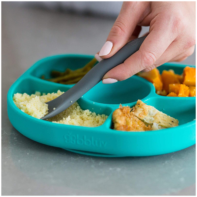 Bbluv Yumi Non-Slip Silicone Divided Plate & Spoon Aqua B0153-A