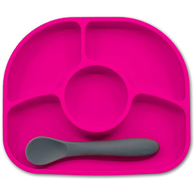 Bbluv Yumi Non-Slip Silicone Divided Plate & Spoon Fuchsia B0153-P