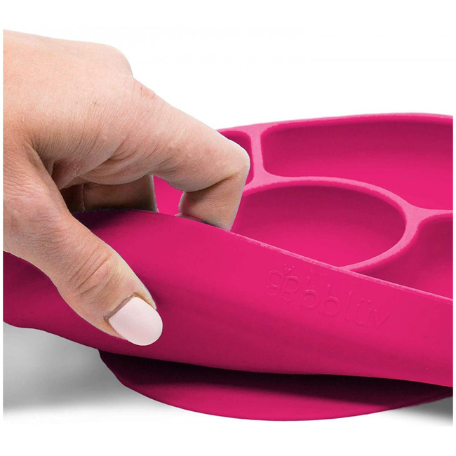 Bbluv Yumi Non-Slip Silicone Divided Plate & Spoon Fuchsia B0153-P