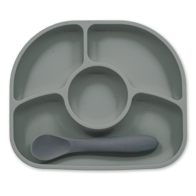 Bbluv Yumi Non-Slip Silicone Divided Plate & Spoon Grey B0153-G