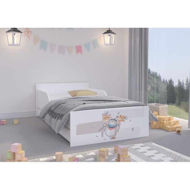 Pufi Children's Bed 90x180 cm with Drawer + Free Mattress - Bear Fox
