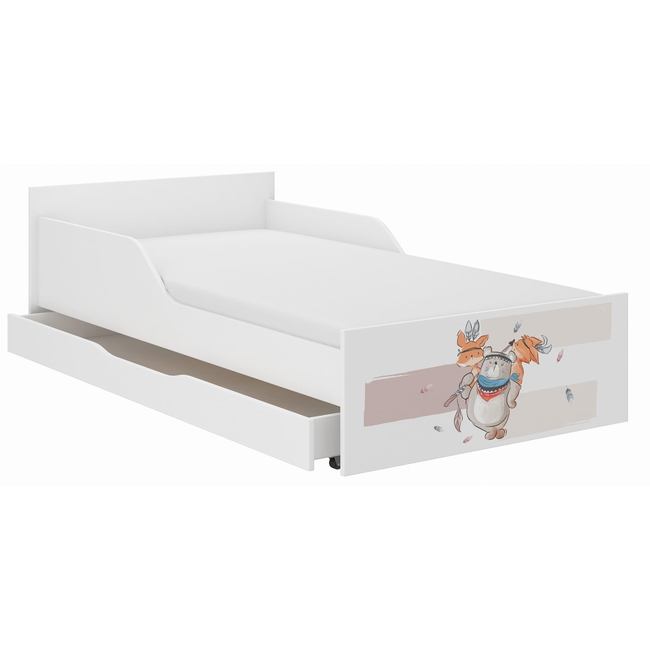 Pufi Children's Bed 90x180 cm with Drawer + Free Mattress - Bear Fox