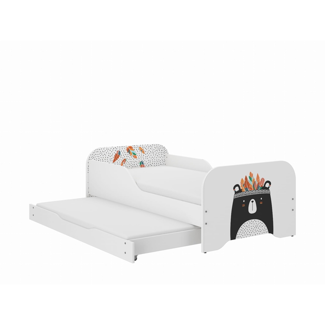 Miki 2 in 1 Children's Bed with Drawer & 2nd sleeping position 160 x 80 cm - Pink Panda