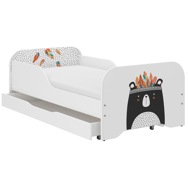 Toddler Children Kids Bed Including Mattress + Drawer 160x80cm - Black & White