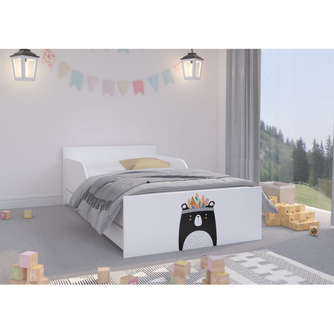 Pufi Children's Bed 90x180 cm with Drawer + Free Mattress - Black & White