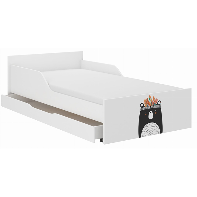 Pufi Children's Bed 90x180 cm with Drawer + Free Mattress - Black & White