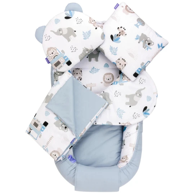 Jukki Baby Nest XXL For Babies 65x120 Set 5 pcs Blue Safari