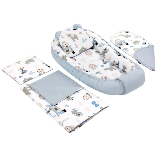 Jukki Baby Nest XXL For Babies 65x120 Set 5 pcs Blue Safari