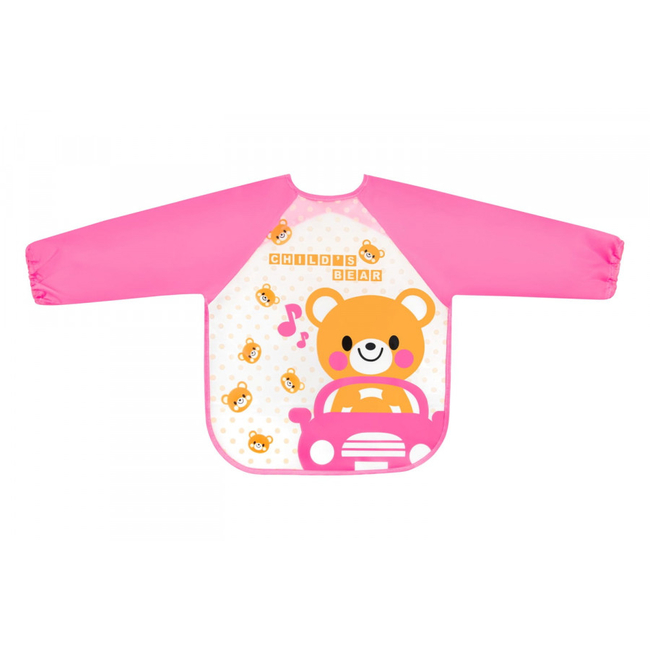 Bocioland Αδιάβροχη Σαλιάρα με Μανίκια Bear Car Pink BOC0571