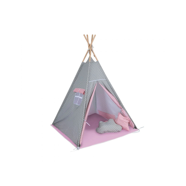 Baby Adventure Teepee Children's Tent 120x120x165 Grey Pink Star BR75594