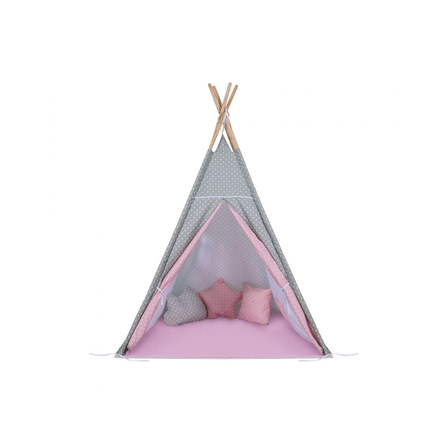 Baby Adventure Teepee Children's Tent 120x120x165 Grey Pink Star BR75594