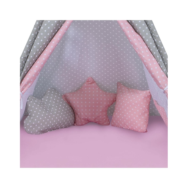 Baby Adventure Teepee Children's Tent 120x120x165 Grey Pink Star BR75594