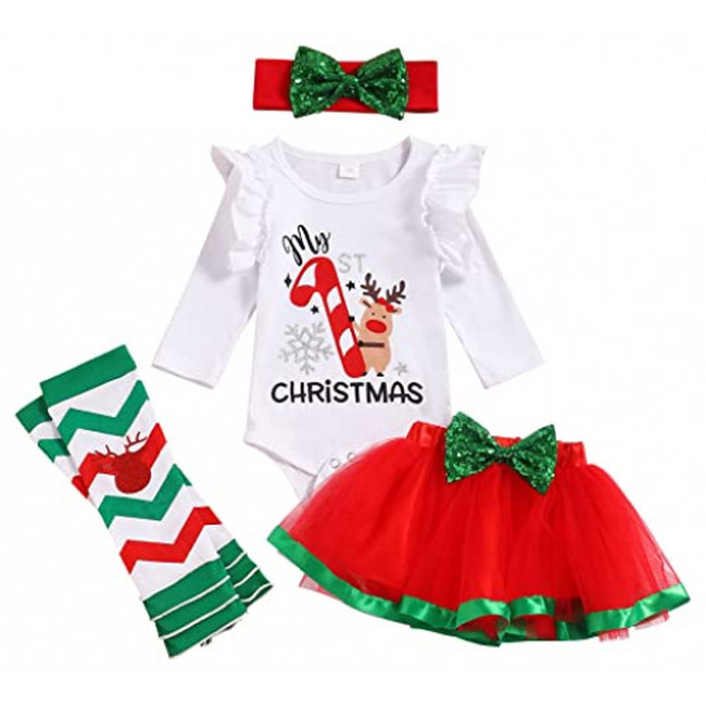 Baby Clothing Set For First Christmas Skirt Blouse Pants Ribbon 6-9 Months