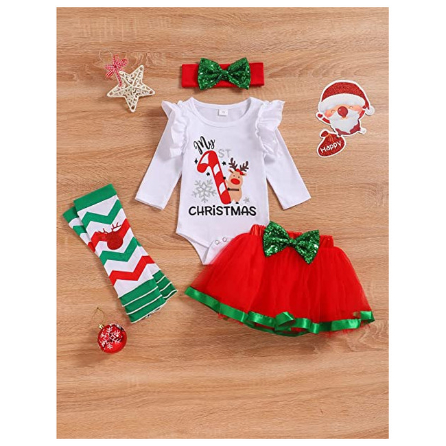 Baby Clothing Set For First Christmas Skirt Blouse Pants Ribbon 6-9 Months