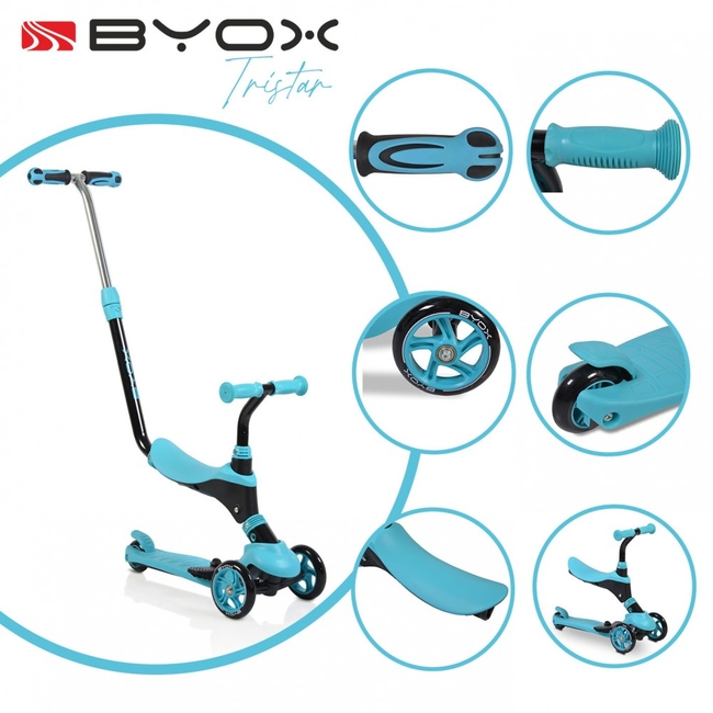 Byox Tristar 3 in 1 Μετατρεπόμενο Πατίνι με Κάθισμα & Λαβή Γονέα - Blue (3800146225476)