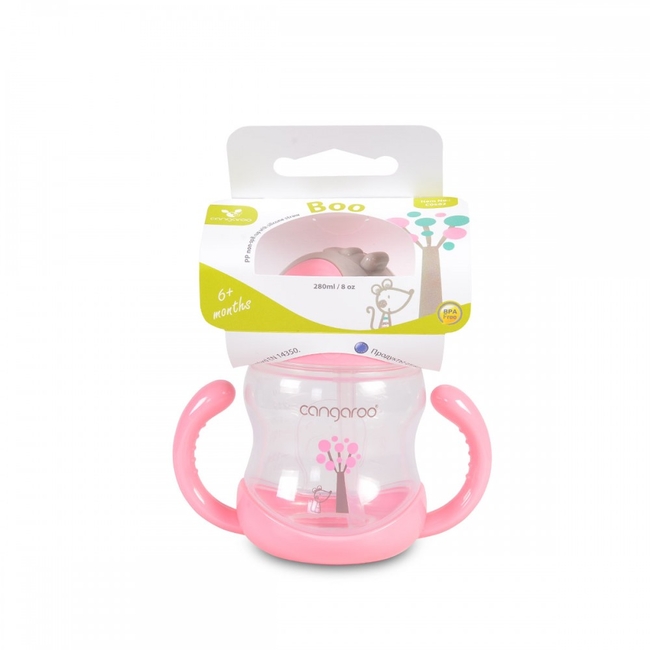 Cangaroo Boo Εκπαιδευτικό Κύπελλο 280ml με Καλαμάκι 6+μ Ροζ C0582