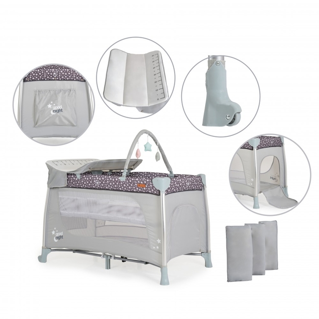 Cangaroo Good Night 2 Layers Playpen Silver 3800146249090