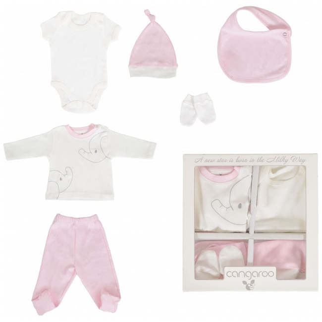 Cangaroo Σετ Δώρου 6 τεμαχίων για Νεογέννητο 100% Cotton Milky way Pink 5766658679986