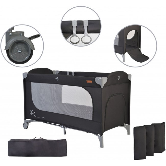 Cangaroo Skyglow 1 Παρκοκρέβατο με Αξεσουάρ Black 3800146248932
