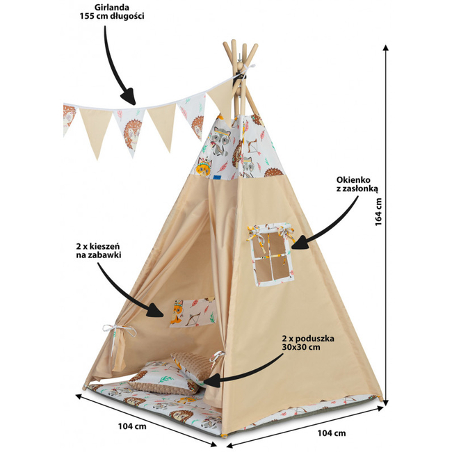 Caretero TOYZ Ινδιάνικη Σκηνή με Αξεσουάρ 104x104x164 cm Beige 5908310392301