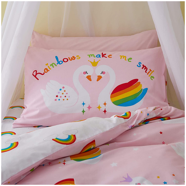 Catherine Lansfield Folk Unicorn Easy Care Single Duvet Set 135x200cm Rainbow Swan 52499