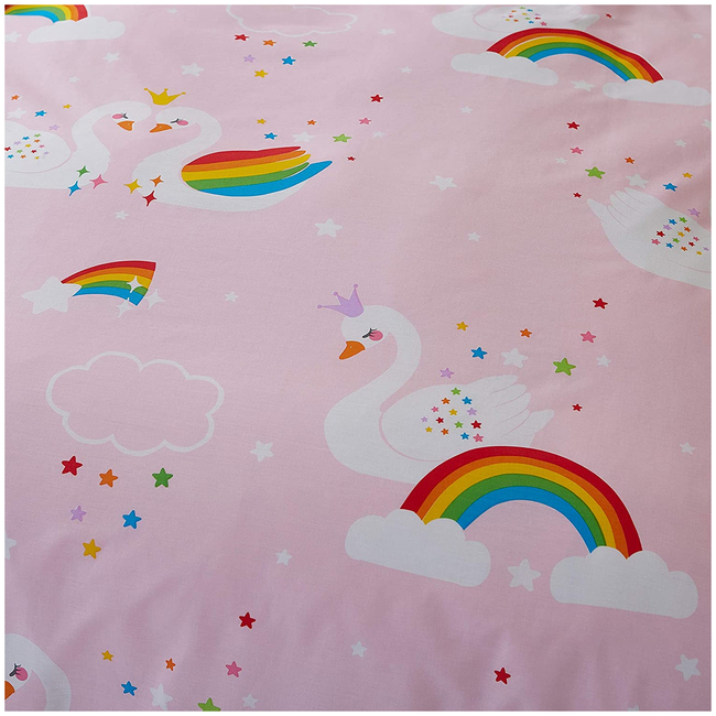 Catherine Lansfield Folk Unicorn Easy Care Single Duvet Set 135x200cm Rainbow Swan 52499