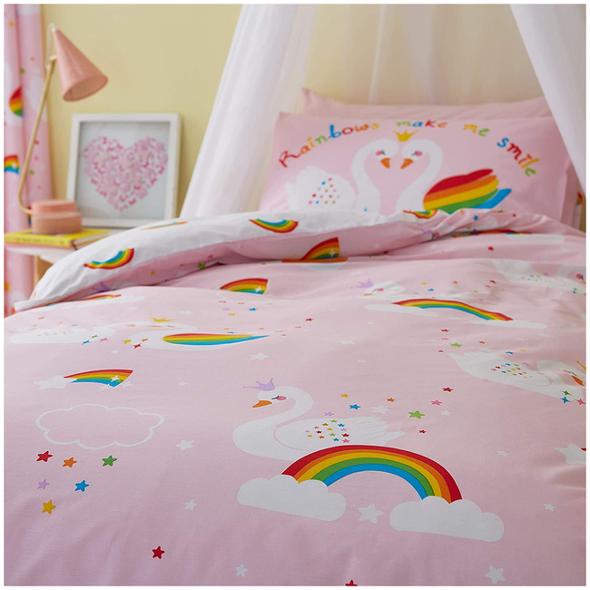 Catherine Lansfield Set Παπλωματοθηκη & Μαξιλαροθηκη 135x200cm Rainbow Swan 52499