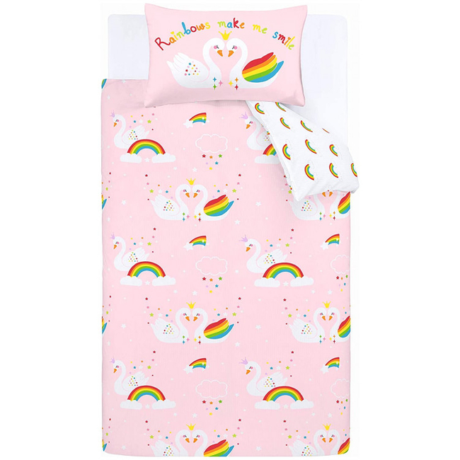 Catherine Lansfield Folk Unicorn Easy Care Single Duvet Set 135x200cm Rainbow Swan 52499