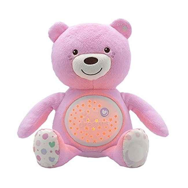 Chicco First Dreams Baby Bear Blue Musical Night Light Plush Teddy Toy - Pink