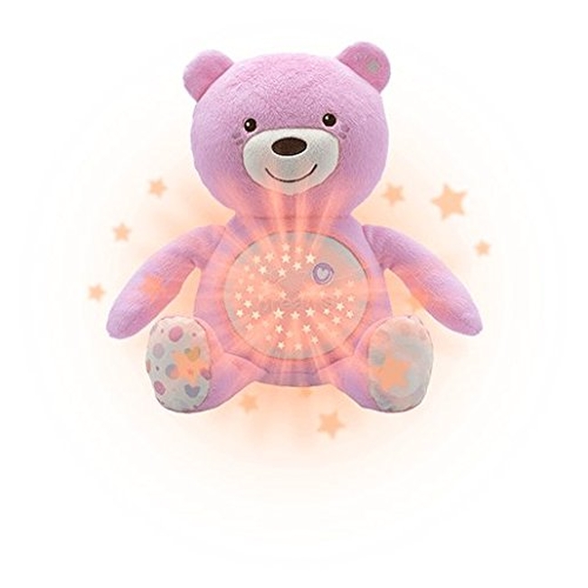 Chicco First Dreams Baby Bear Blue Musical Night Light Plush Teddy Toy - Pink