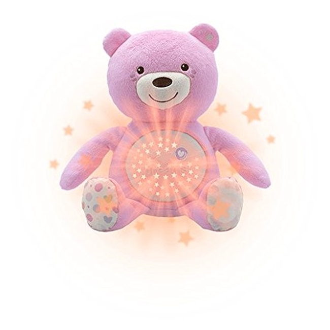 Chicco First Dreams Baby Bear Blue Musical Night Light Plush Teddy Toy - Pink