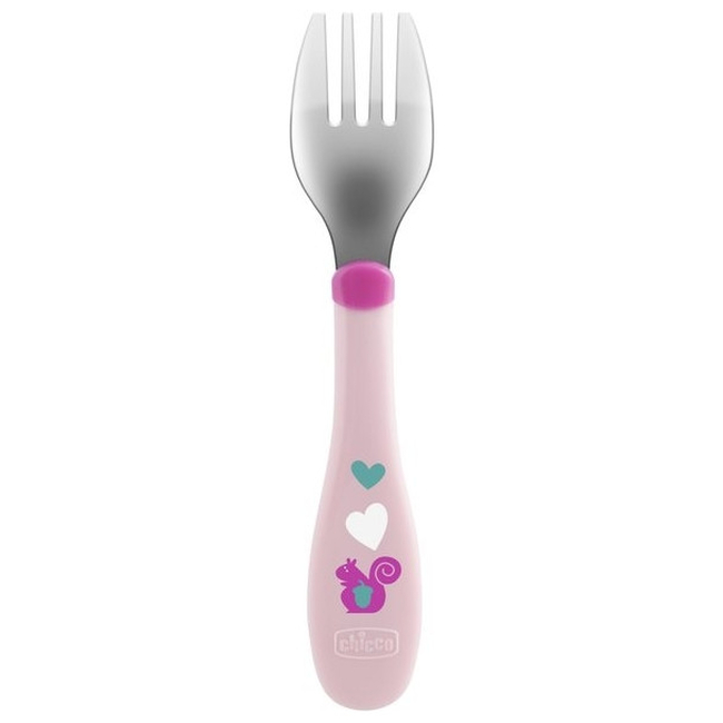 Chicco Metal Cutlery Mix & Match Σετ 2 τμχ Βρεφικό Κουτάλι Πιρούνι 18+μ Ροζ F05-16102-10