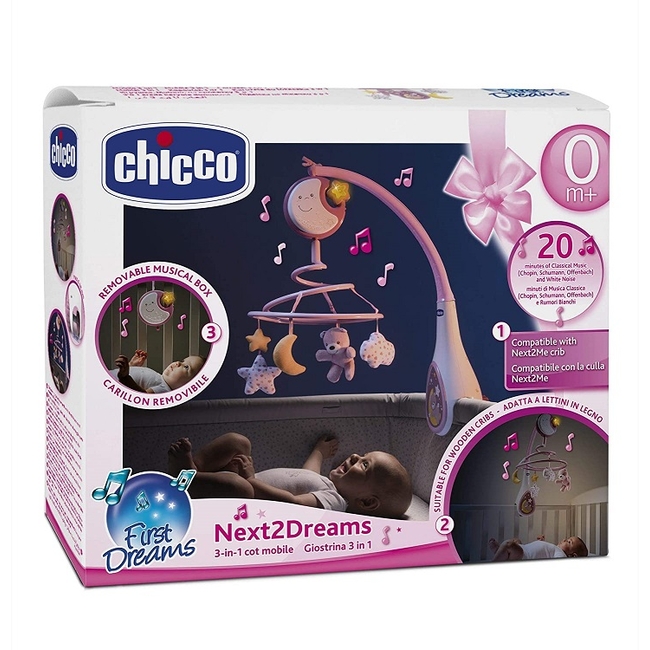 Chicco Next2Dream Mobile Μουσικό Περιστρεφόμενο Παιχνίδι 3 σε 1 - Ροζ (7627100000)