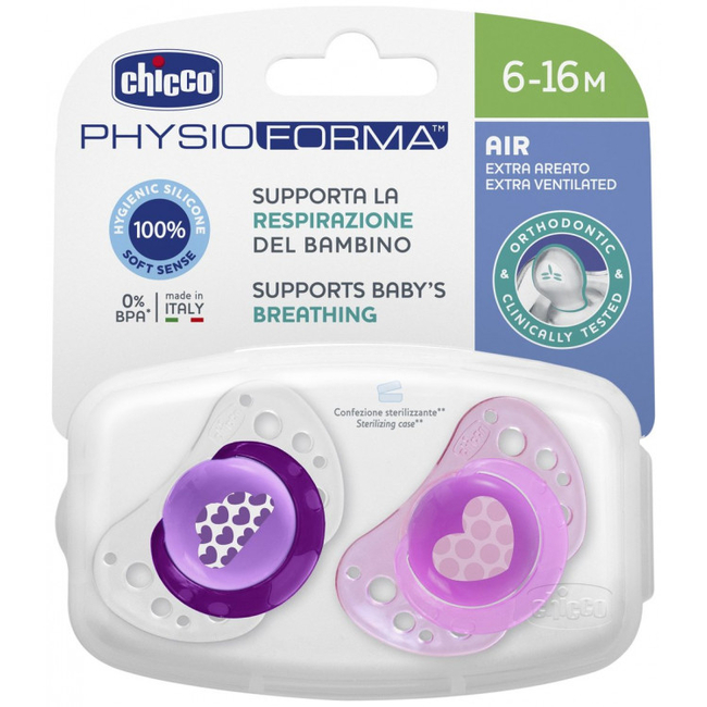 Chicco Silicone Pacifier Physio Air 2pcs 6-16m Pink 7503311