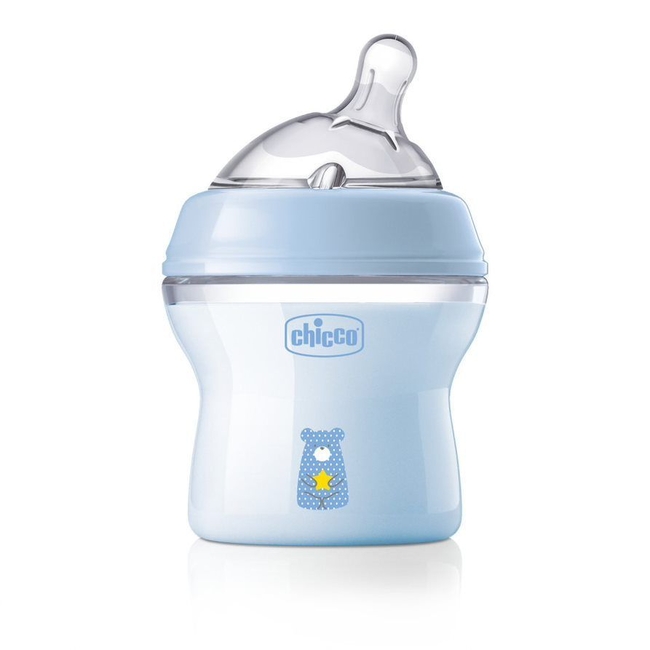 Chicco Natural Feeling Plastic Baby Bottle with Silicone Nipple  Blue 0m+ 150ml 153626