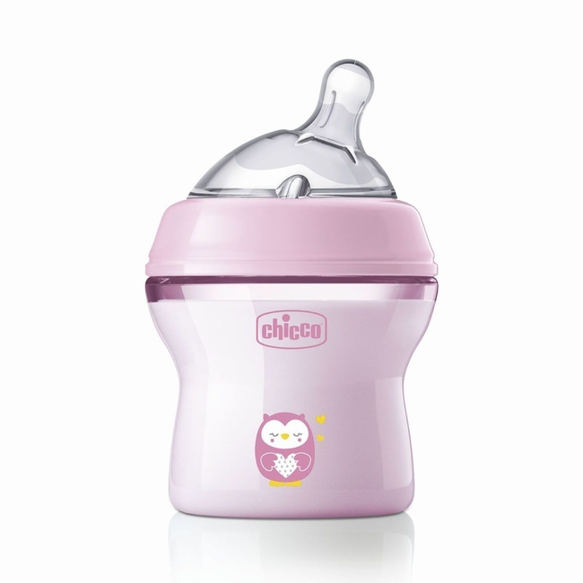 Chicco Natural Feeling Plastic Baby Bottle with Silicone Nipple Pink 0m+ 150ml 81311-10