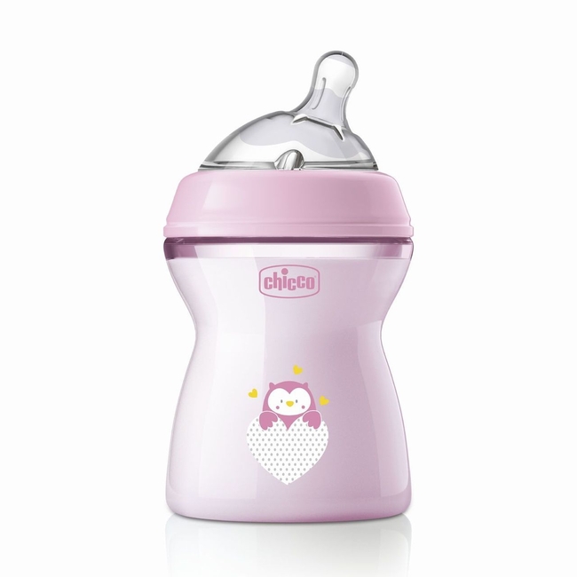 Chicco Plastic Bottle Natural Feeling with Silicone Nipple Pink 2m + 250ml 81323-10