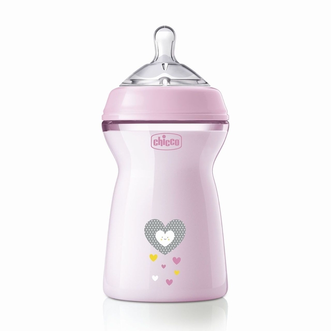 Chicco Plastic Bottle Natural Feeling with Silicone Nipple Pink 6m+ 330ml 153749