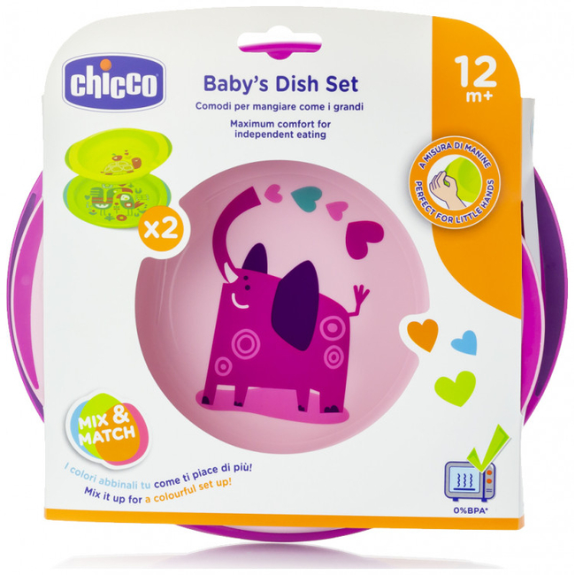 Chicco Σετ Φαγητού Πιάτο & Μπωλ 12m+ Ροζ F05-16002-10