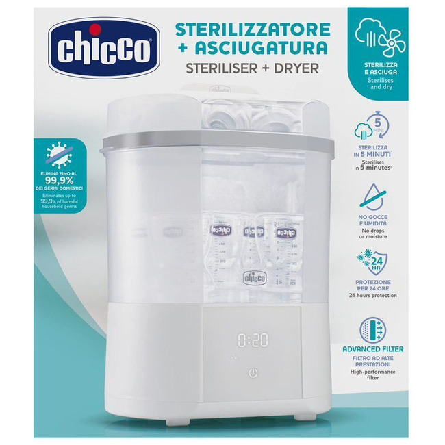 Chicco Sterilliser All in One Aποστειρωτής Στεγνωτήρας Μπιμπερό & Αξεσουάρ LCD Οθόνη 739210