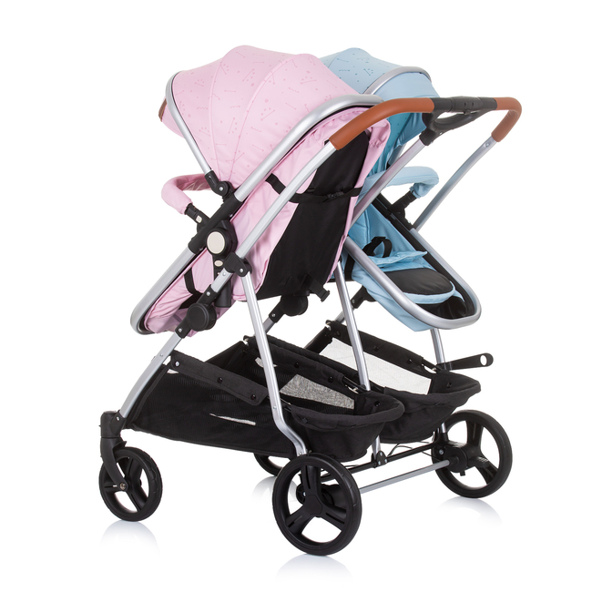 Chipolino Duo Smart Convertible Reversible Twin Stroller with Independent Seats 0+ months 3 Accessories Rose Water Sky KBDS02305RS