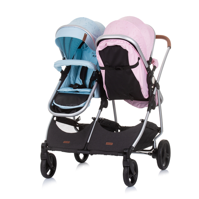 Chipolino Duo Smart Convertible Reversible Twin Stroller with Independent Seats 0+ months 3 Accessories Rose Water Sky KBDS02305RS