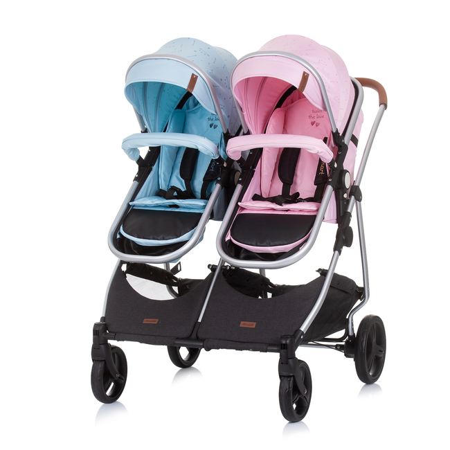 Chipolino Duo Smart Convertible Reversible Twin Stroller with Independent Seats 0+ months 3 Accessories Rose Water Sky KBDS02305RS