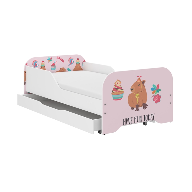 Toddler Children Kids Bed Including Mattress + Drawer 160x80 - Capybara Cookie
