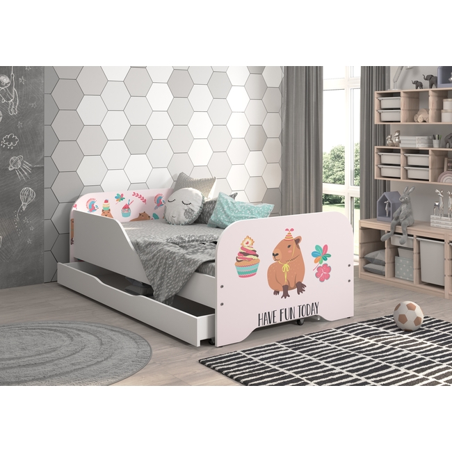Toddler Children Kids Bed Including Mattress + Drawer 160x80 - Capybara Cookie