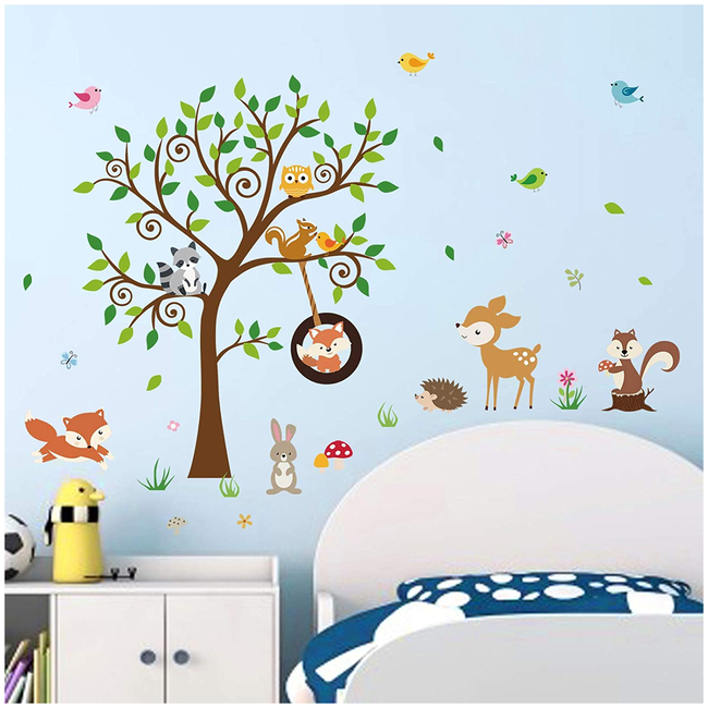 Decalmile Wall Stickers For Kids Room Forest Animals Tree DM0712