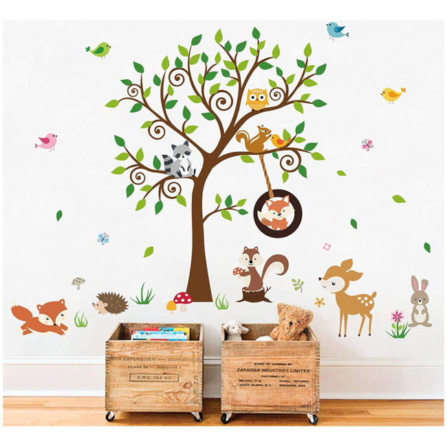 Decalmile Wall Stickers For Kids Room Forest Animals Tree DM0712