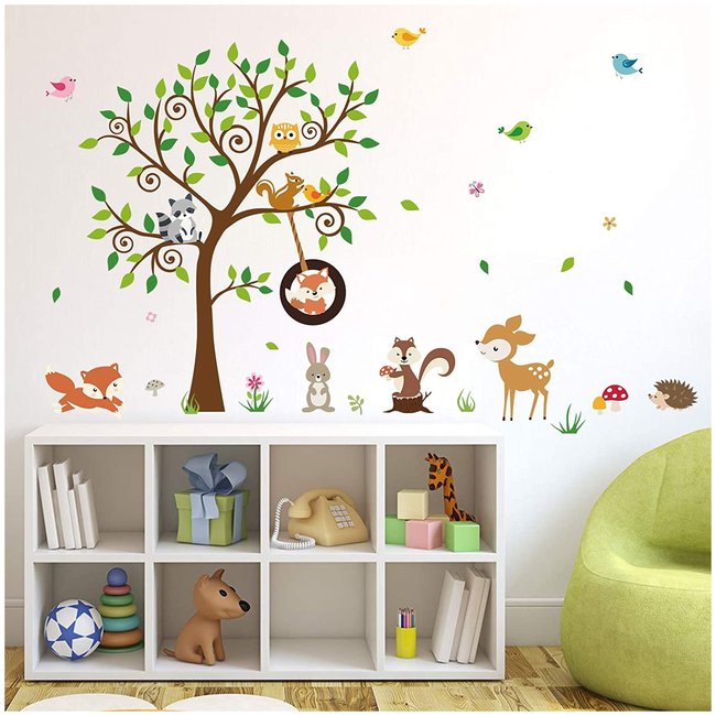 Decalmile Wall Stickers For Kids Room Forest Animals Tree DM0712