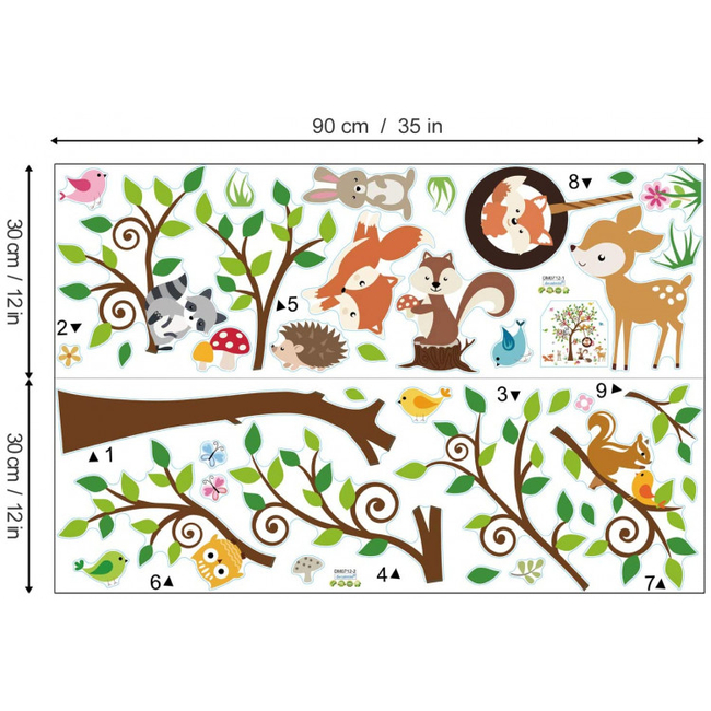 Decalmile Wall Stickers For Kids Room Forest Animals Tree DM0712